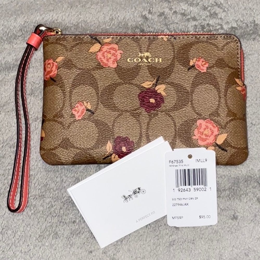 COACH Corner Zip Wristlet Signature with Floral